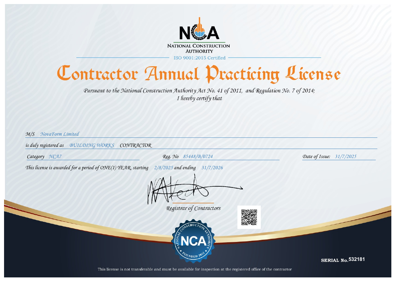 NovaForm NCA annual practising licence